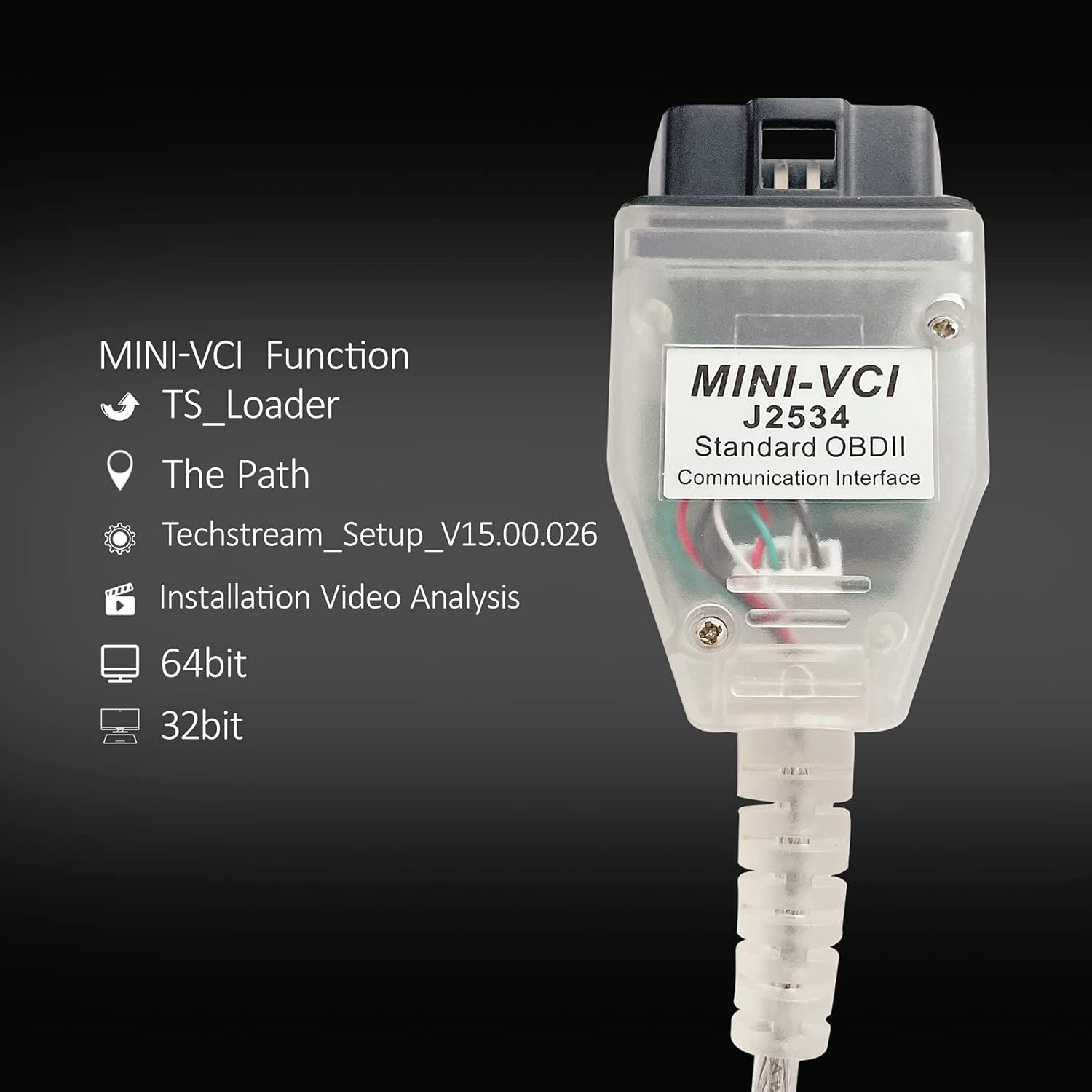 Mini VCI J2534 Cable Connector Scanner Adapter Fit for Toyota TIS Techstream V16, Firmware V1.4.8, OBD II Adapter Connector Diagnostic Cable Scan Tool, Support Win XP/ WIN7 WIN10 Pack of 2