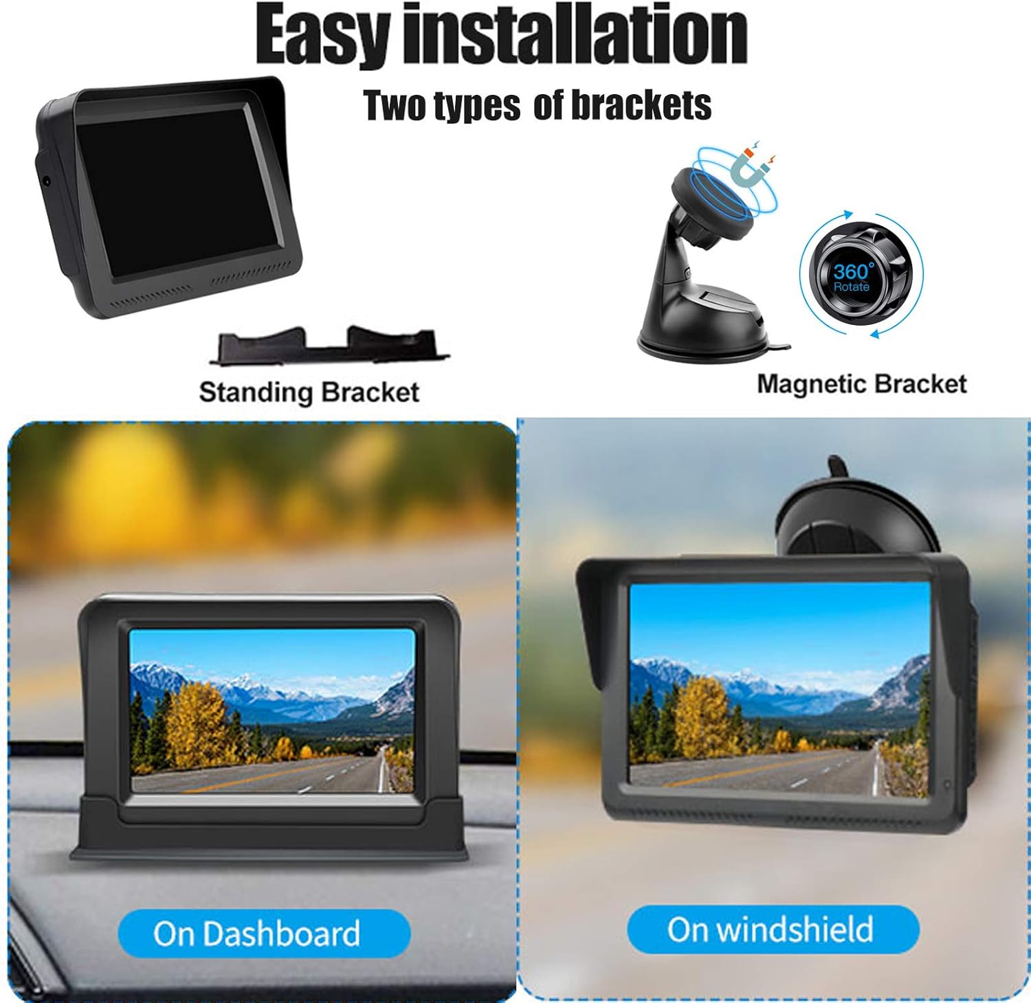Regetek HD Digital Backup Camera System 5'' LCD Monitor Waterproof Night Vision Rear/Front View Camera for Cars ATVs SUVs UTVs Can-Am Vans Campers Sedans Pickup Truck Minivans Trailer RVs Motorhomes