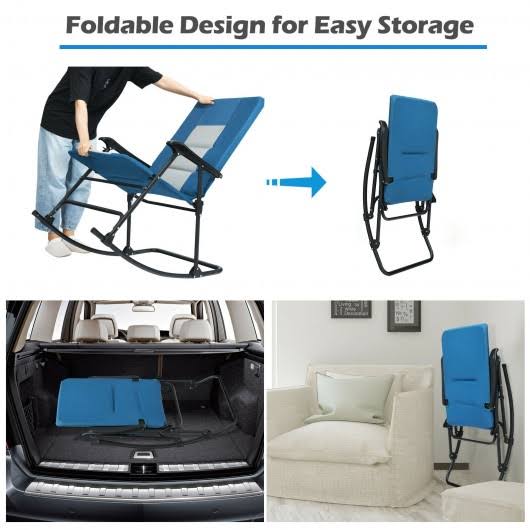 Goplus Foldable Rocking Padded Chair Portable Camping Chair with BACKREST Armrest Blue