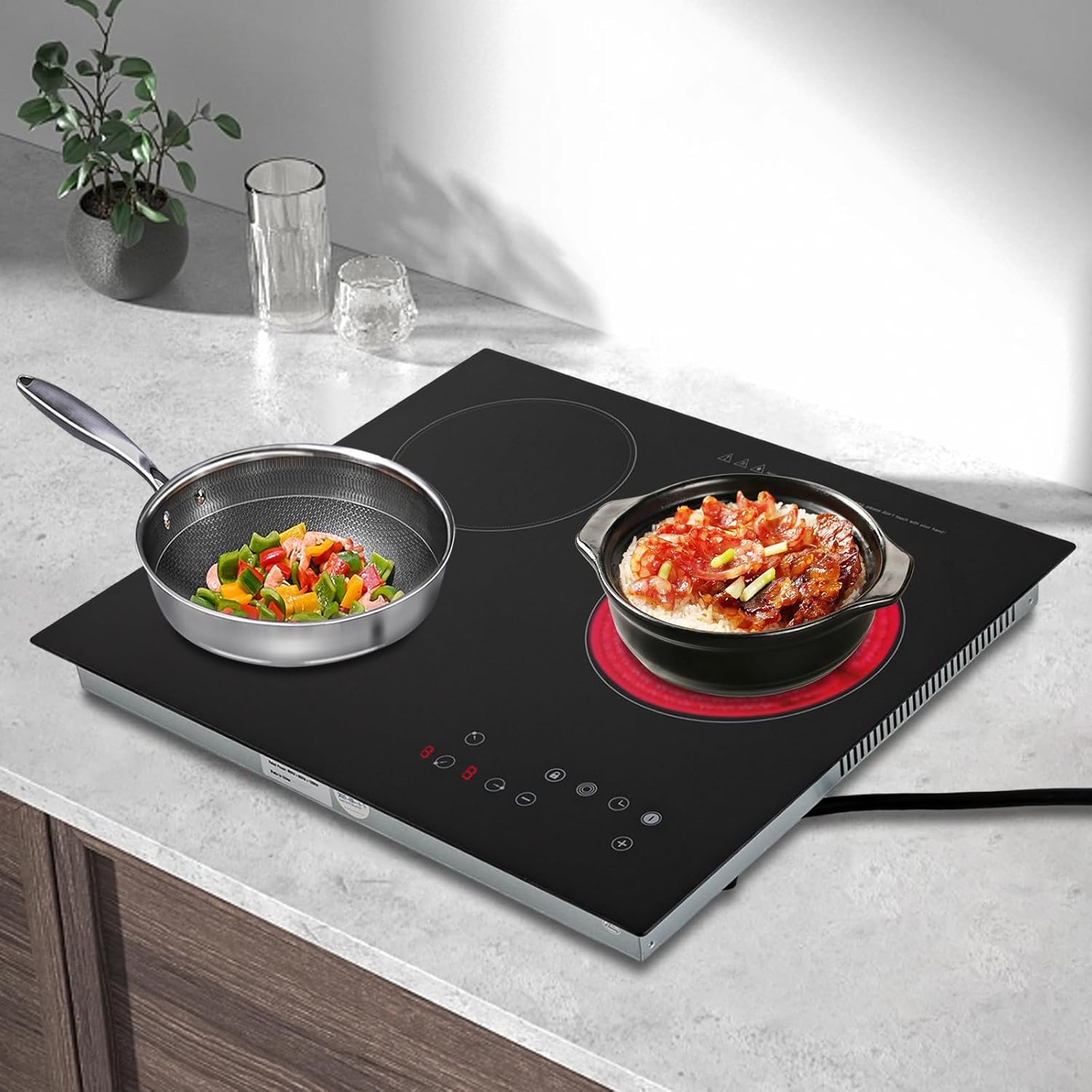 2600W 110V 3 Burners Portable Infrared Cooker Sensor Touch Control Electric Ceramic Cooktop 9 Heating Level Radiant Electric Stove Top with Timer Child Safety Lock (no plug)