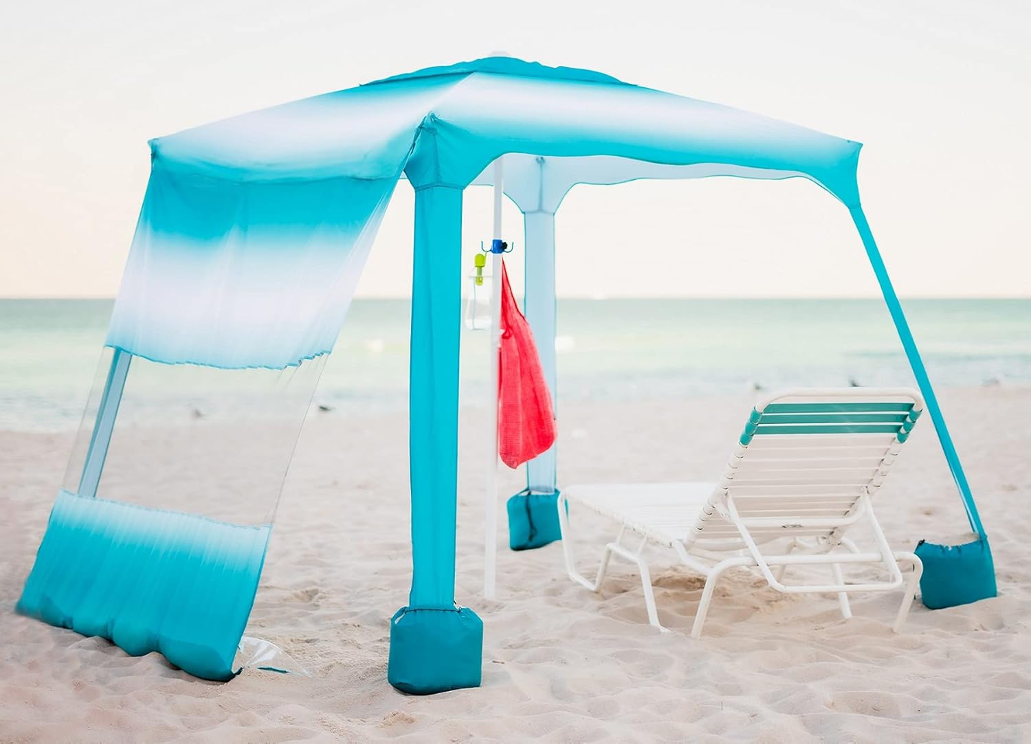 AMMSUN Beach Cabana，6' × 6' Beach Umbrella or Canopy，Easy Set up and Take Down Large Shade Area Outdoor Sun Umrella with Sand Pockets, Instant Sun Shelter with Privacy Sunwall - Sky Blue