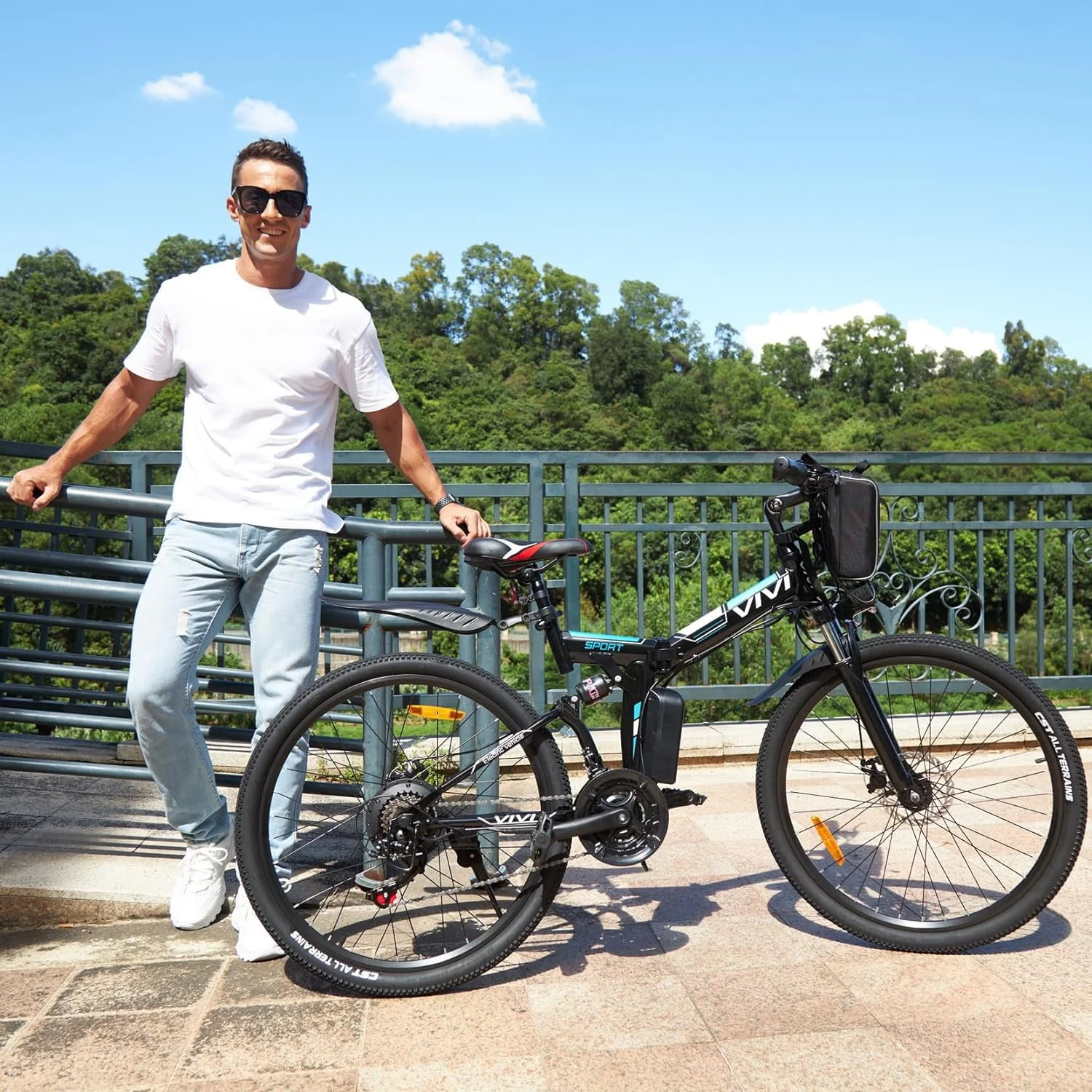 Vivi Electric Bike for Adults 26 Folding Electric Bike 500W Electric Mountain Bike 20MPH Full Suspension Electric Bike with Cruise Control Up to 50 Miles
