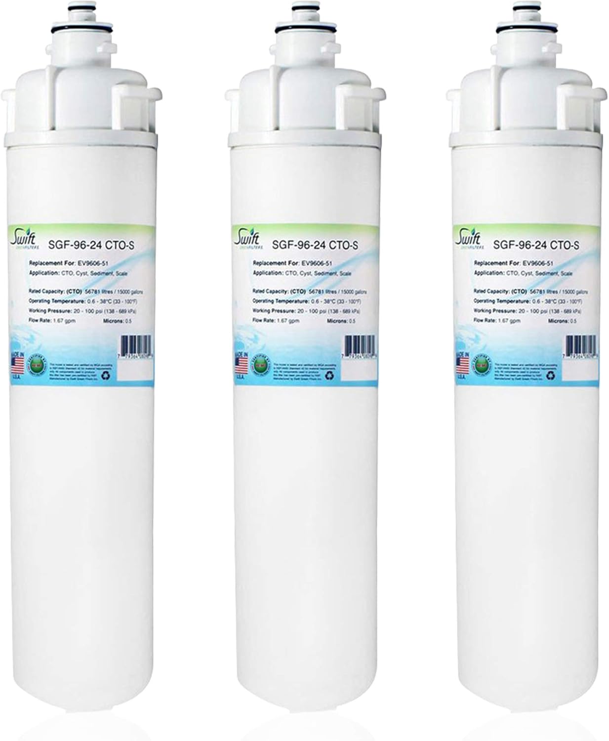 Swift Green Filters SGF-96-24 CTO-S Compatible for EV9606-51 Commercial Water Filter (3 Pack),Made in USA
