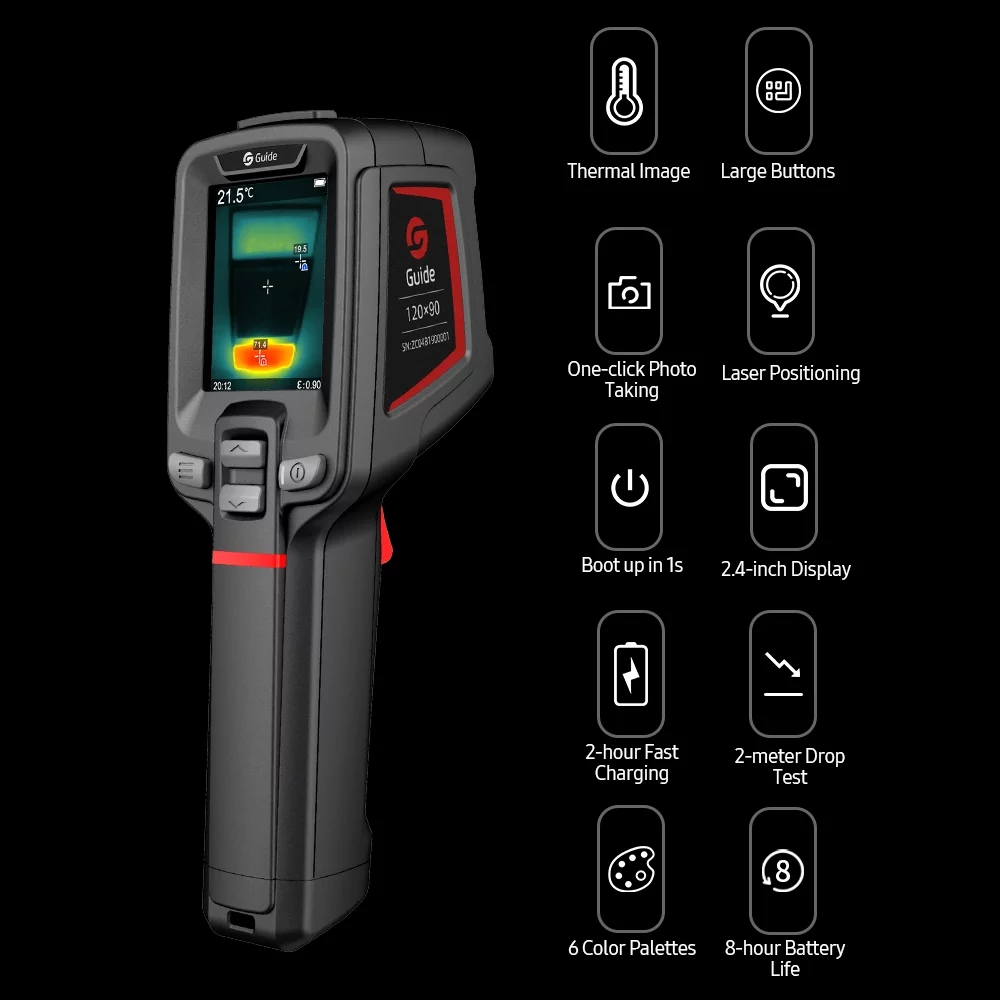 GUIDE T120 Entry-level Portable Thermal Camera 2000mAh Rechargeable Thermal Imager Non- Industrial Infrared Temperature Meter Thermographic Camera Handheld Thermal Imaging Tool 2.4-inch Larg