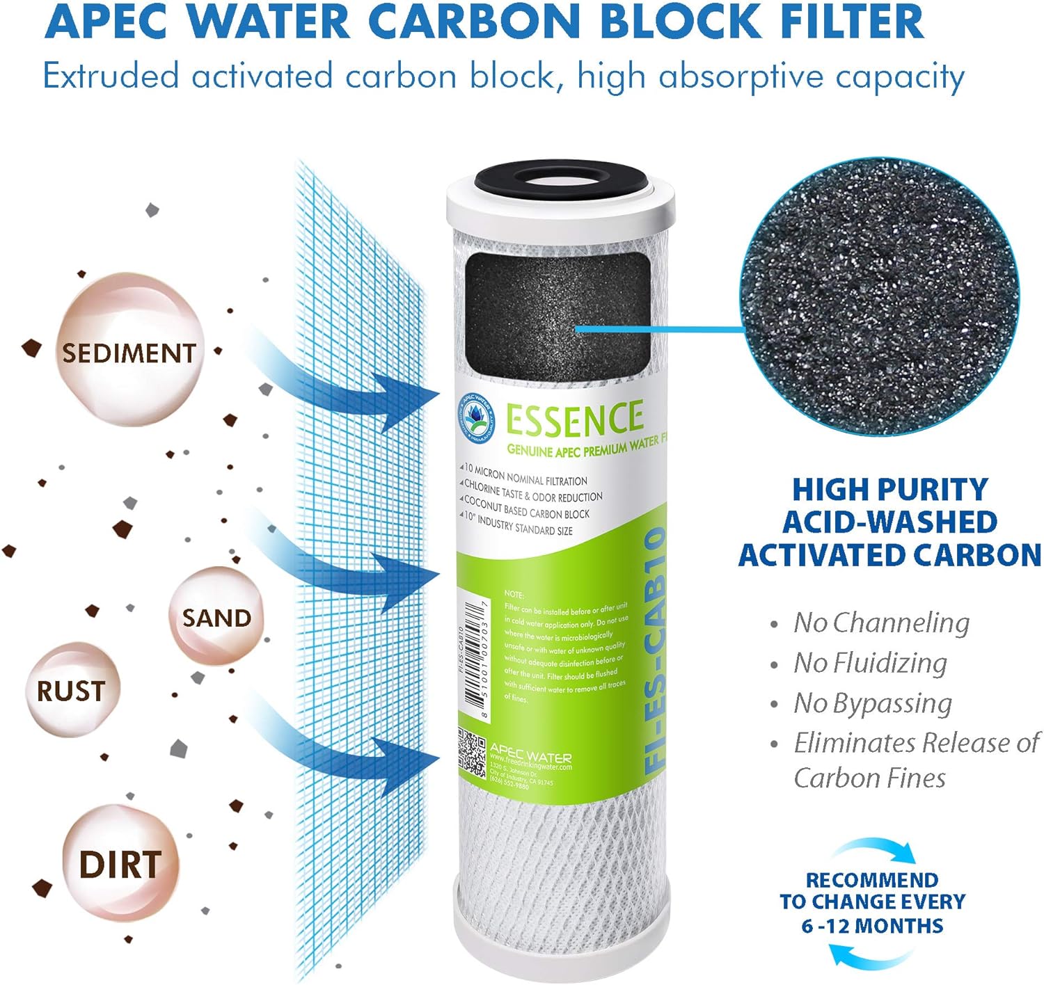 APEC Water Systems ROES-50 Replacement Filter Set, WQA Certified, Chlorine Reduction, Carbon Block