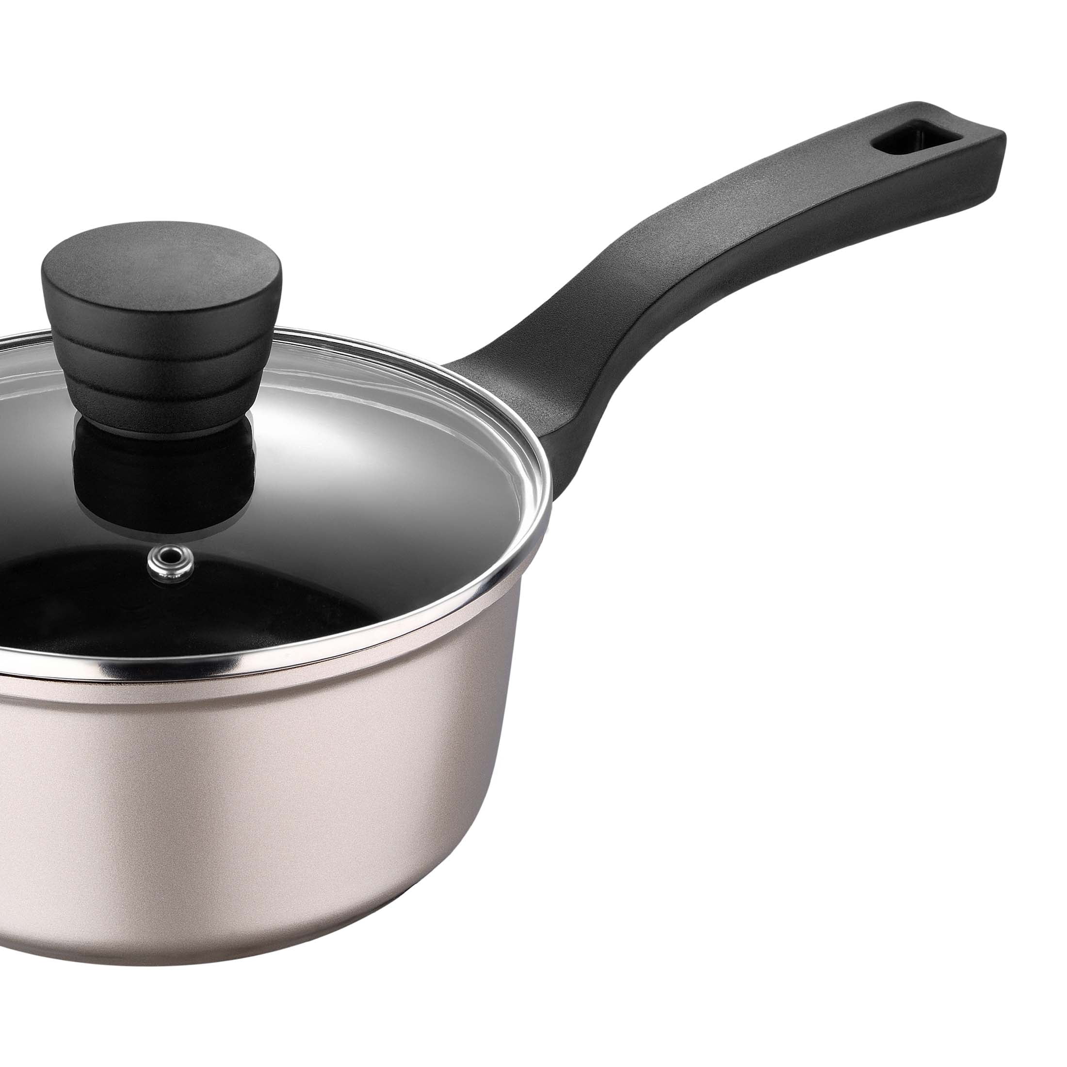 Retro by Bergner - 10 Pc Non Stick Cast Aluminum Pots and Pans Cookware Set, 10 Pieces, Champagne