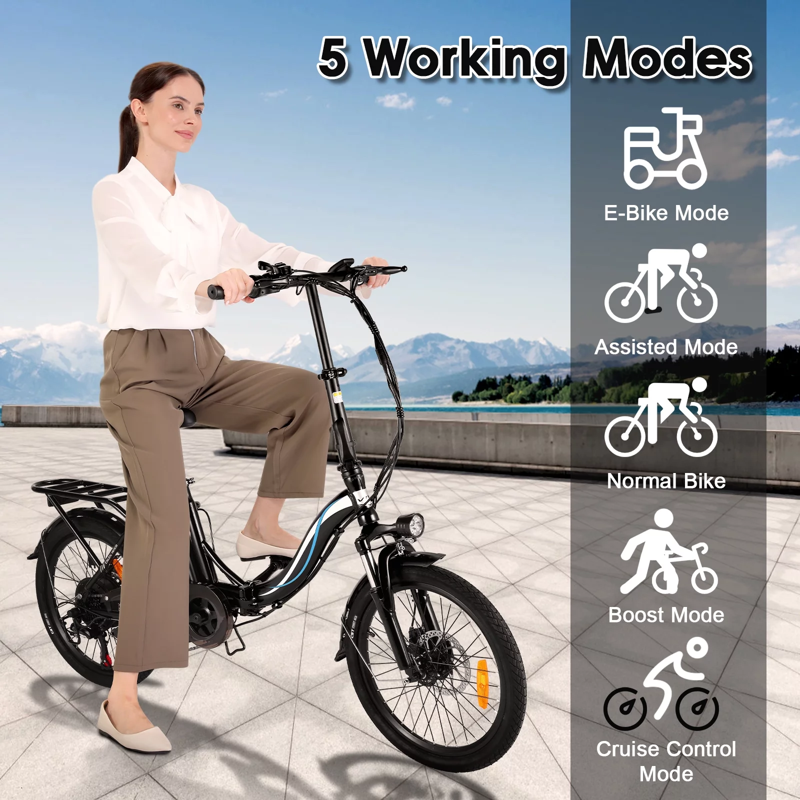 Elifine 500W Folding Electric Bike for Adults, 20" Foldable Ebike with 5 Riding Modes, 48V 7.8Ah Battery, 50 Miles Range Commuter City Electric Bicycle