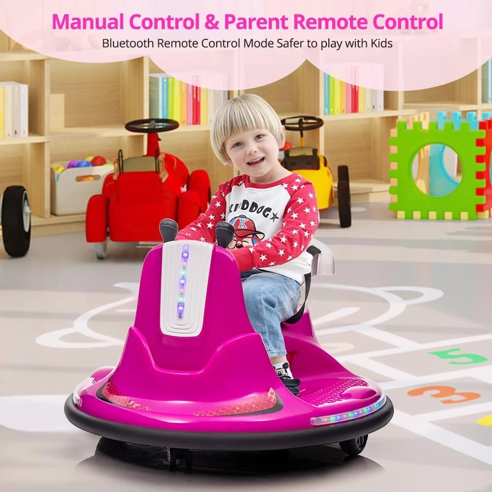 Shininglove Electric Ride on Bumper Car for Toddlers 3-8 Years Old, 6V Kids Ride on Toy Car with Remote Control, Safety Belt, Music, Flashing Lights, 360° Spin