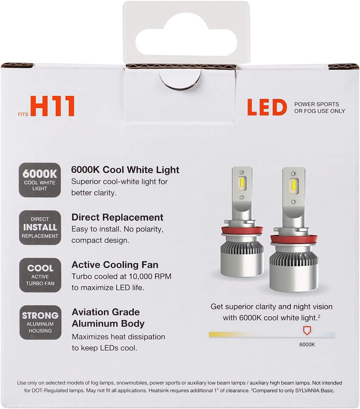 Sylvania H11 LED Powersport Headlight Bulbs for Off-Road Use or Fog Lights - 2 Pack Pack of 2