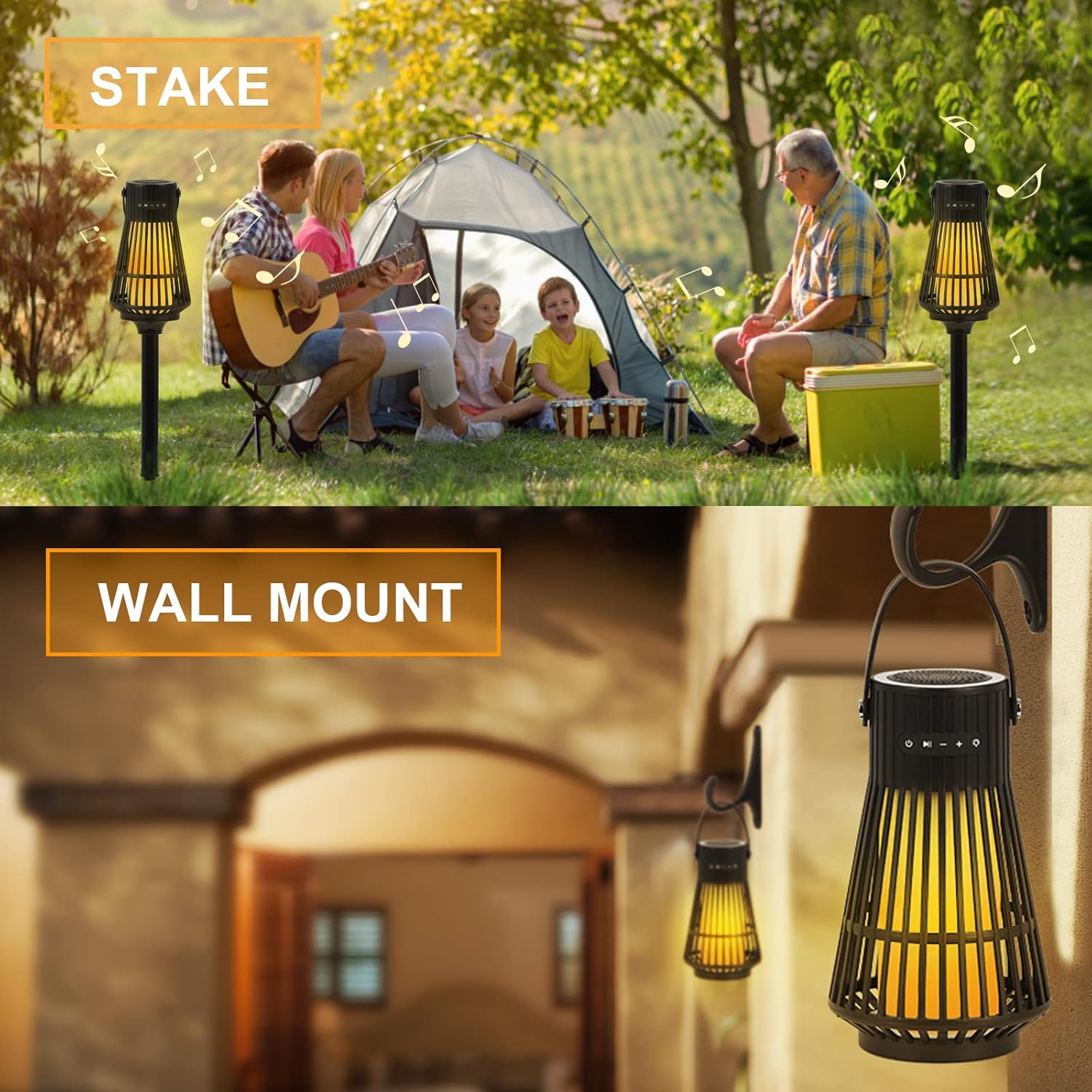 LED Flame Speaker, Tesoorda Portable Waterproof Bluetooth Wireless Speaker for Indoor/Outdoor, LED Flame Effect Speaker with Stereo Sound, Led Table Lanterns/Lamp for Patio,Garden,Camping (1 Pack)