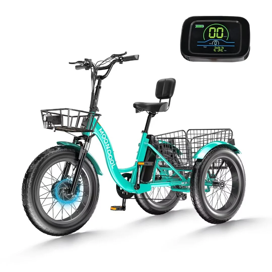 NAIZEA 20 Electric Trike Tricycle for Adults, 7 Speed Fat Tire Electric Trike, 3 Wheels Bike for Adults with Front and Rear Baskets, Lithium Battery UL Certified