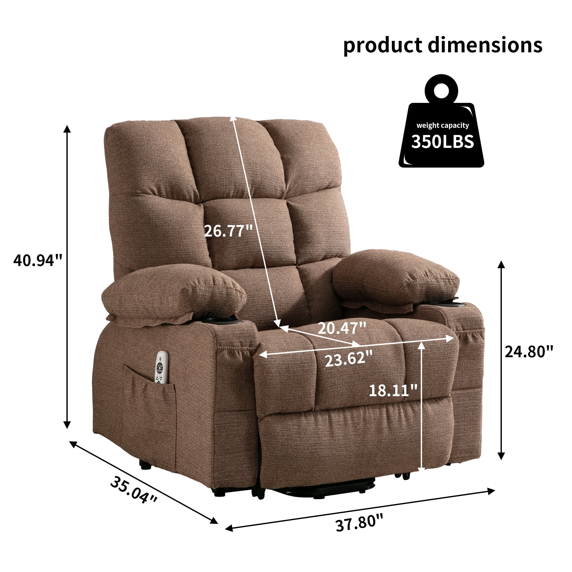 Power Lift Recliner Chair, 23in Wide Large Recliner Chair for Elderly with Massage and Heating, Electric Massage Lift Recliner Chair with Cup Holder, Pocket, USB Port, 330lbs Weight Capacity, Brown - Curated Treasures Market