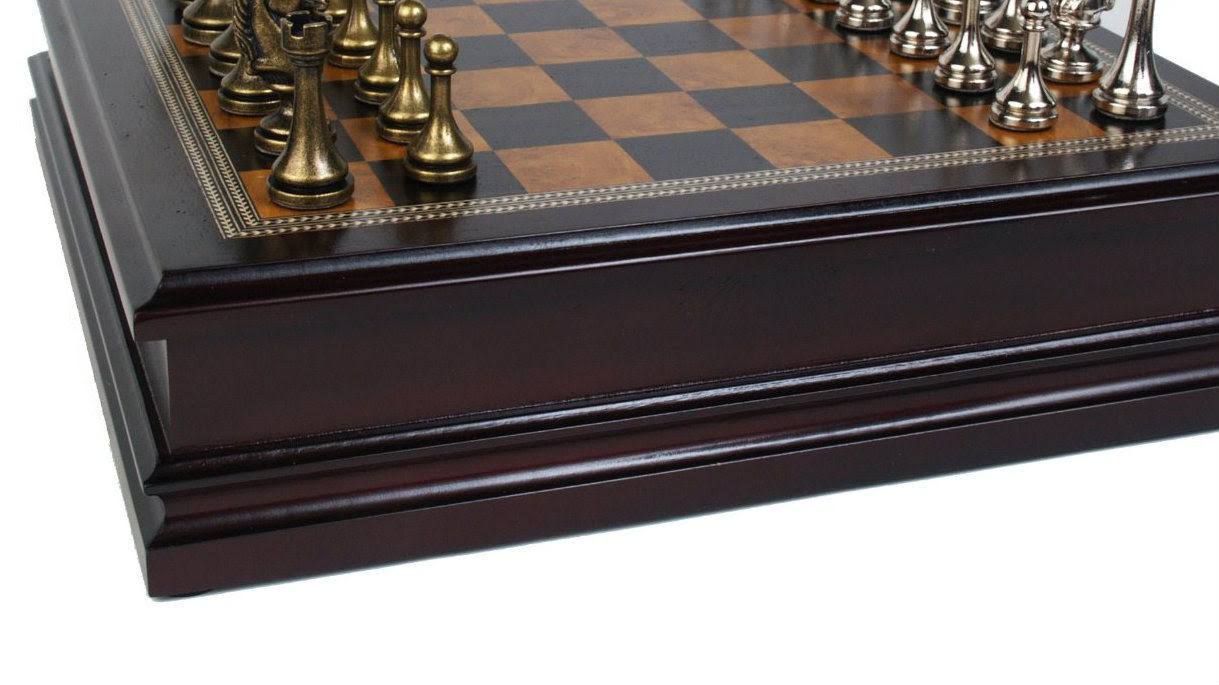Metal Chess Set with Deluxe Wood Board