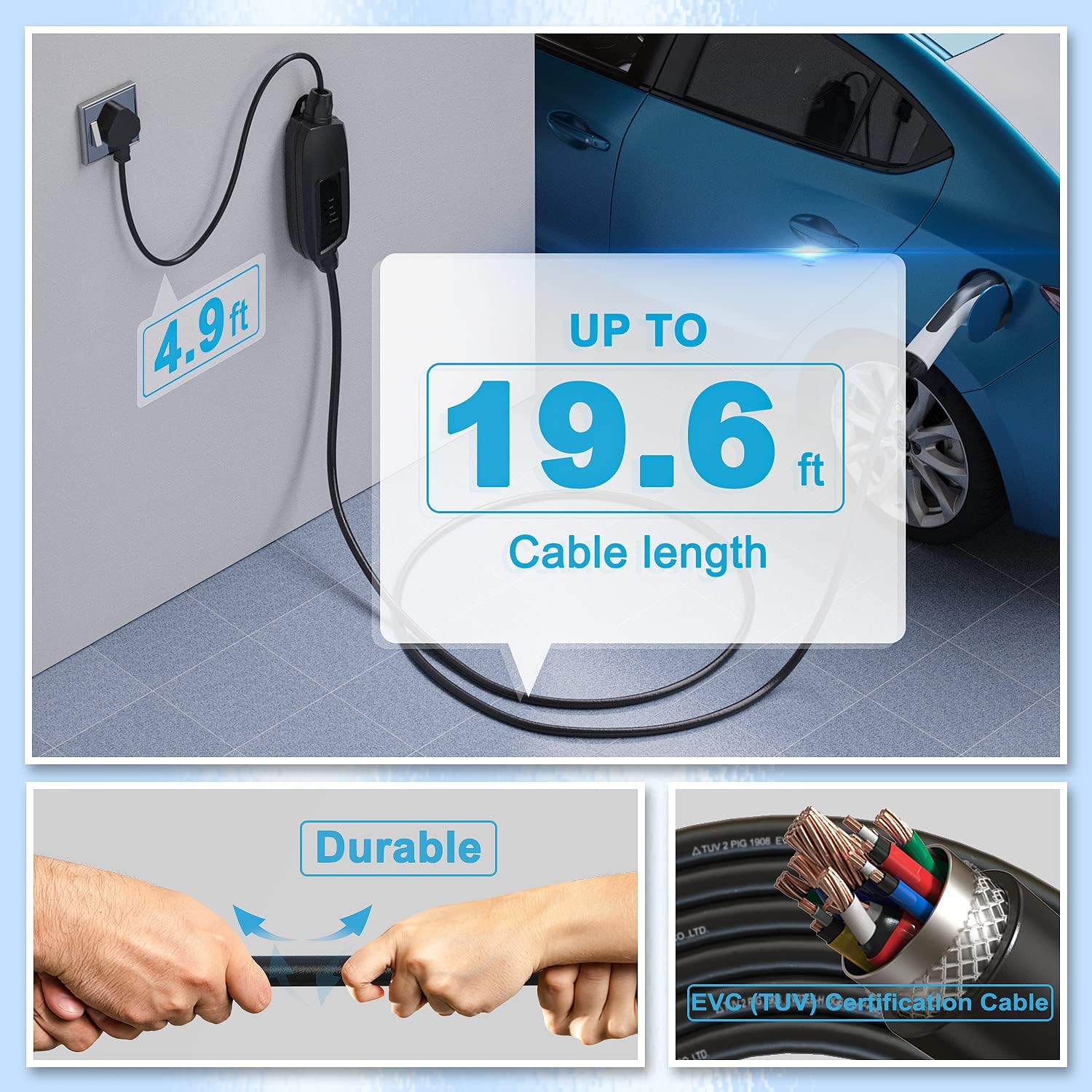 MEGEAR Level 2 EV Charger(240V, 16A, 25ft), Portable EVSE Home Electric Vehicle EV Charging Station (NEMA 10-30 Plug)