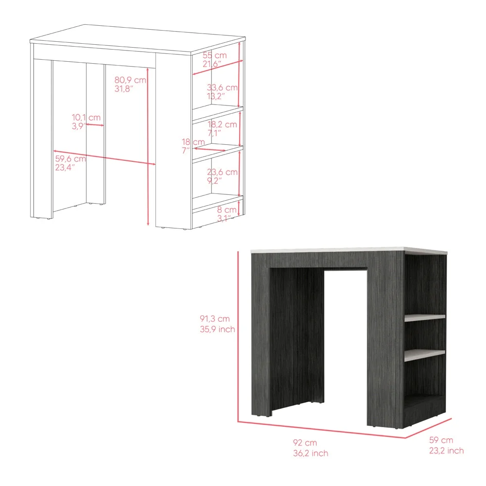 We Have Furniture Kitchen Island Doyle,Kitchen Island, Smokey Oak / Ibiza Marble