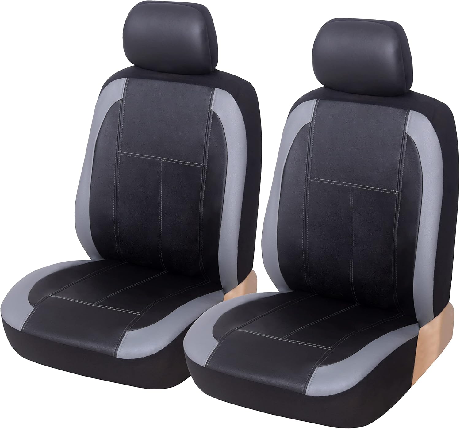 AUTOYOUTH Leather seat Covers Bucket Seat Covers, Premium Waterproof Car Front Seat Covers, Airbag Compatible,Universal for Auto SUVs Trucks Vans,Grey