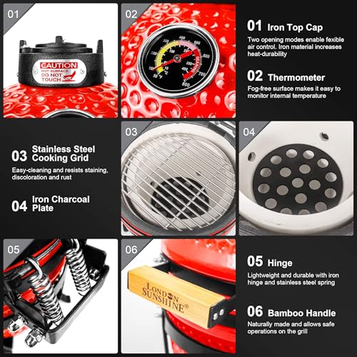Ceramic BBQ Charcoal Kamado Grill 13 inch Portable Tabletop BBQ Grill Red