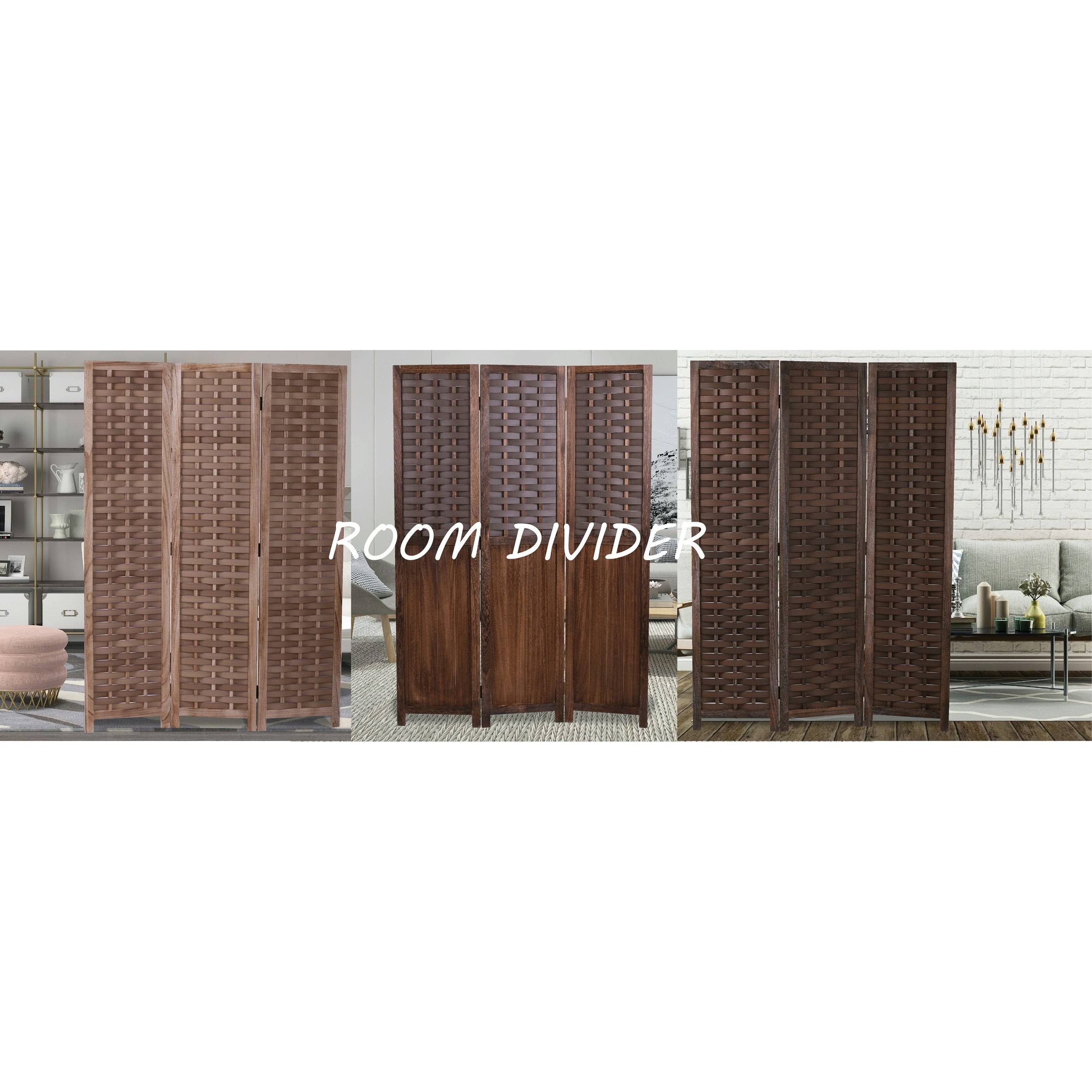 COZAYH 3 Panel 67” Paulownia Wood Screen Room Divider, Folding Room Partitions, Freestanding Privacy Screen w/Hand-Woven Polymer
