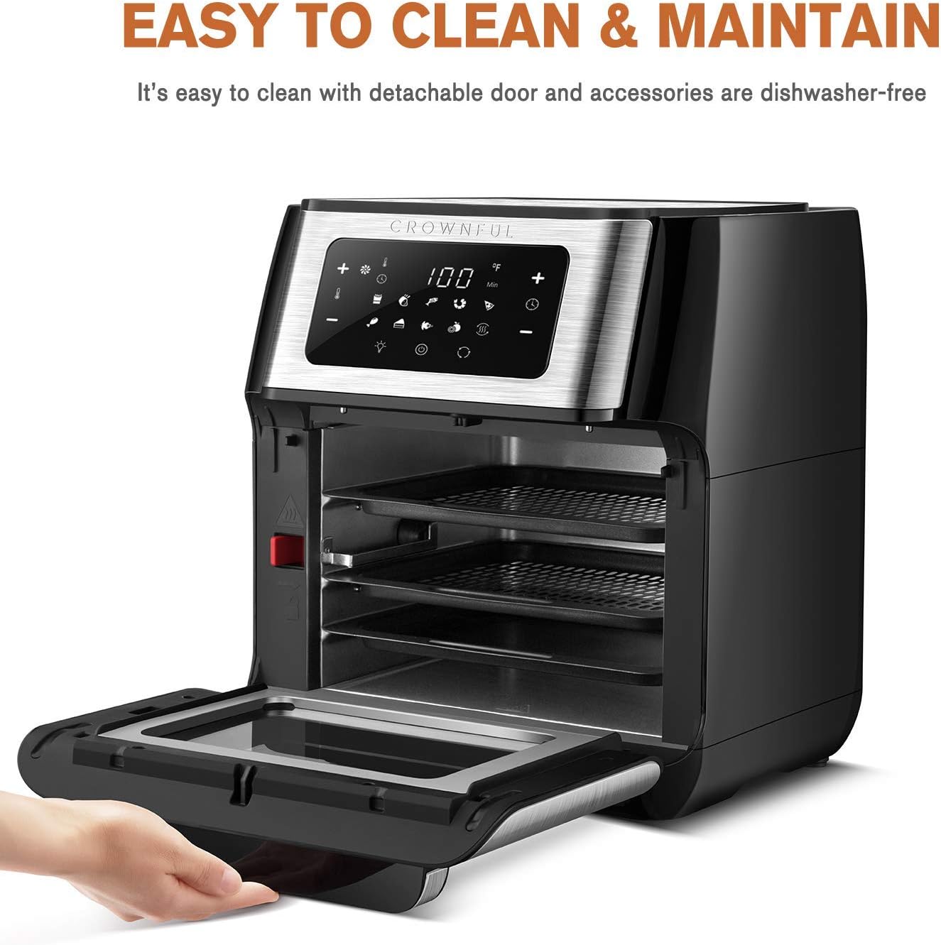 CROWNFUL 10.6 Quart Air Fryer, 10-in-1 Air Fryer Toaster Oven, Convection Roaster with Rotisserie and Dehydrator, Digital LCD Touch Screen, Accessories and Recipe Included