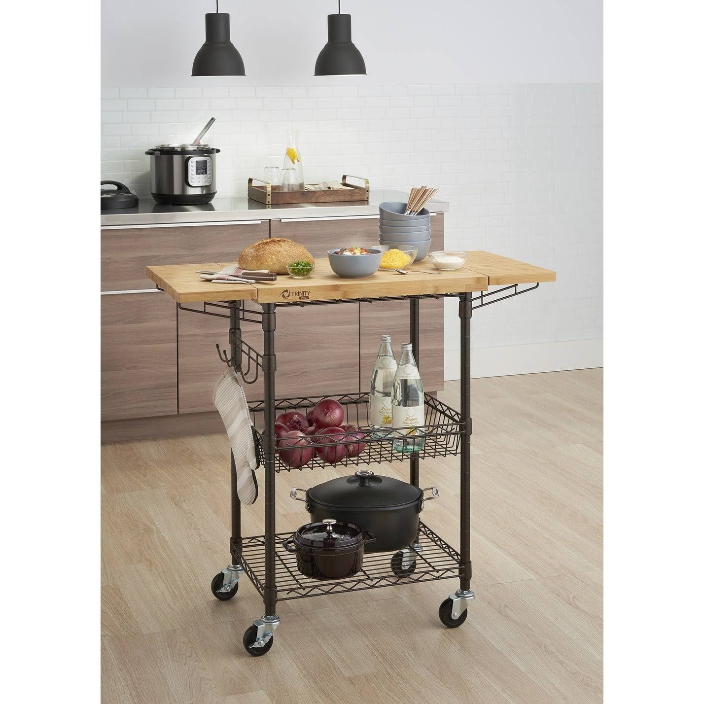 Trinity Pro Bamboo Kitchen Cart in Bronze Anthracite - Brown - Wood