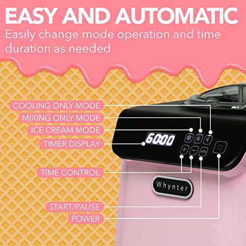 Whynter Ice Cream Maker Machine Automatic 2.1 Qt. Upright with Built-In Compressor, LCD Digital Display & Timer, No Pre-Freezing, ICM-201SB, Stainless Steel