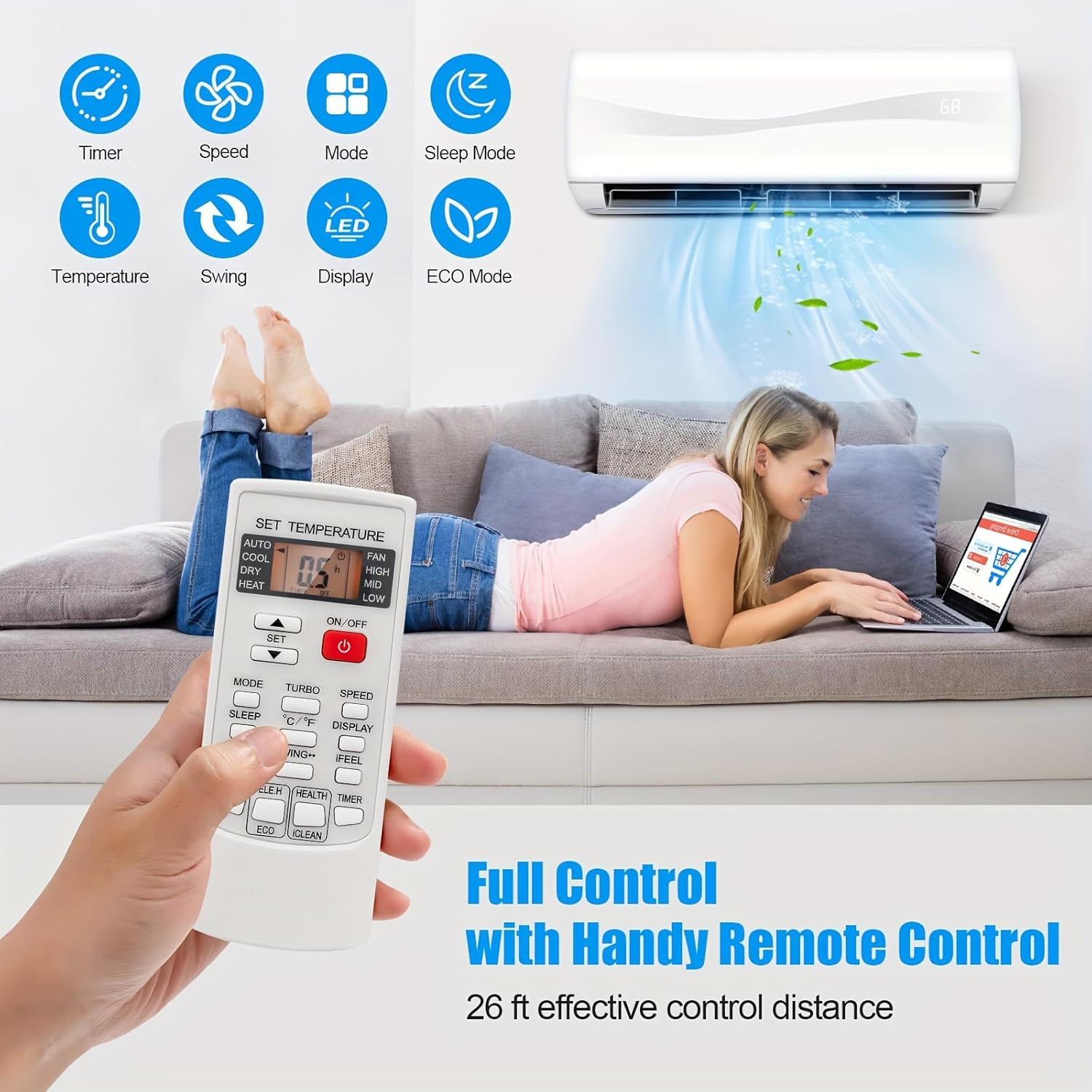 9000 BTU 17 SEER2 208-230V Ductless Mini Split Air Conditioner and Heater - Rapid Cooling & Heating, Advanced Inverter Technology, Easy Maintenance - Ideal for Home and Office Use
