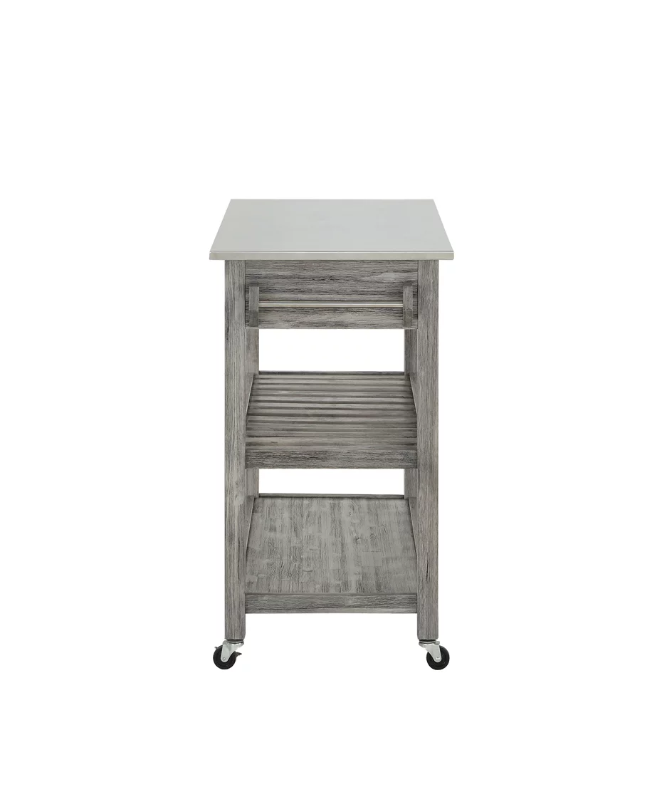 Boraam Sonoma Wood Kitchen Cart with Stainless Steel Top - Storm Grey Wire-Brush Finish