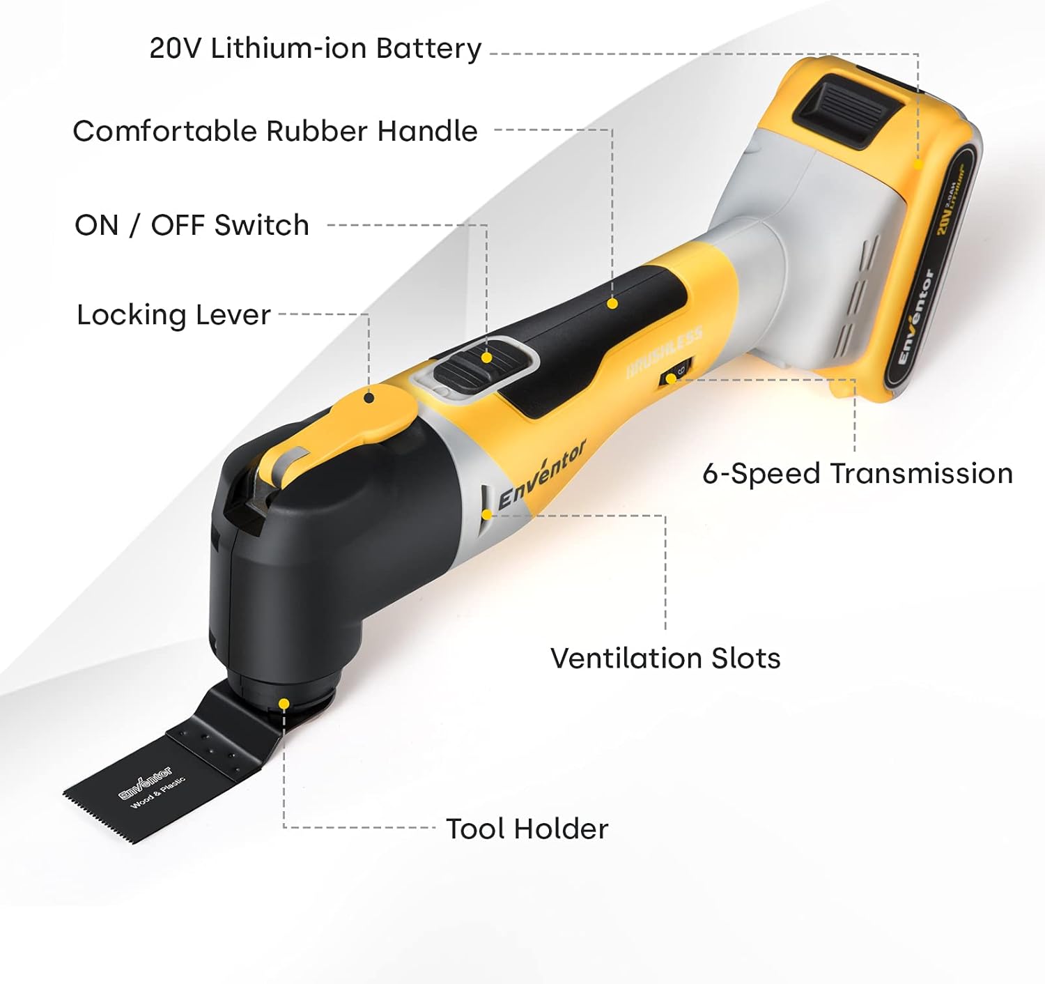 Oscillating Tool, ENVENTOR 2.5-Amp Oscillating Multitool With 6 Variable Speeds & 3&deg; Oscillating Angle and 28pcs Oscillating Saw Accessories and Carrying Bag