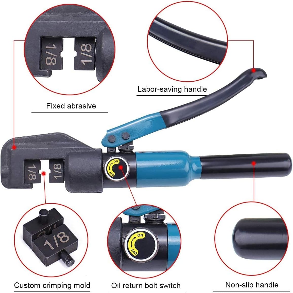 Muzata Hydraulic Wire Battery Cable Lug Terminal Crimper Crimping Tool with 9 Pairs Dies, Up to 45 Ton Force CT11, Series CT1