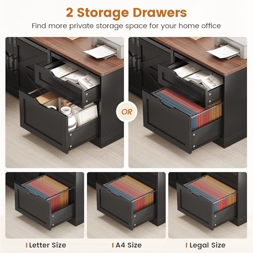 SEDETA Farmhouse L Shaped Standing Desk, 55 inch Height Adjustable Corner Desk with Storage Drawers, Standing Computer Desks with Power Outlets for Home Office, Black