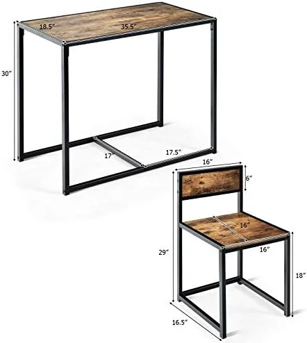 xrboomlife 3 Piece Dining Set  Industrial Dining Table with 2 Chairs  Small Kitchen Table Set with Metal Frame  Compact Bistro Table Set  Pub Breakfast Table for Small Space  Apartment (A