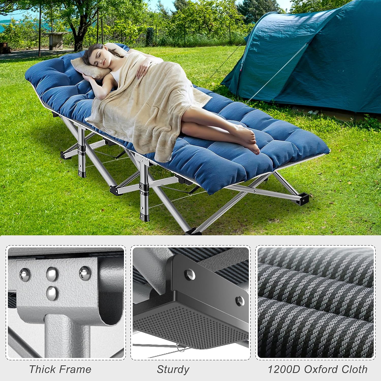 Slsy 2 Pack Folding Bed Cot with 3.3 Inch 2 Sided Mattress, 900lb Loading Double-Layer 1200D Folding Camping Cots with Carry Bag, Portable Sleeping Cot Guest Bed