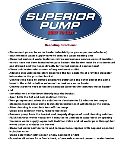 Superior Pump 91660 Tankless Water Heater Descaler Pump Kit with Non-toxic Descaler Solution, 3.5 Gallon, Deluxe