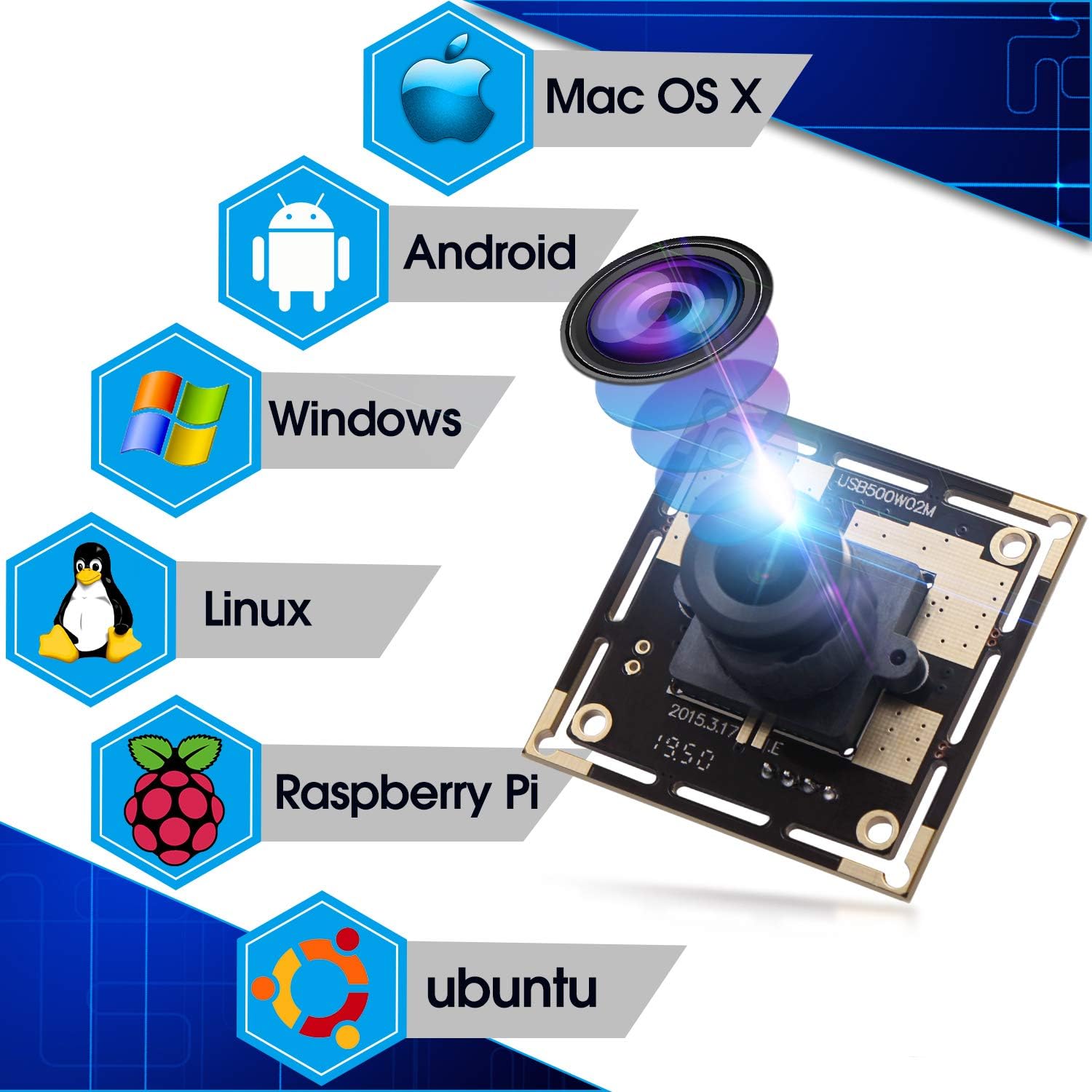 Autofocus 5 Megapixel USB Camera Module with 170 Degree Fisheye Lens HD 2592X1944 USB Webcamera with CMOS OV5640 Sensor USB with Camera,Mini Webcam for Windows Mac Andriod Linux,Plug&Play