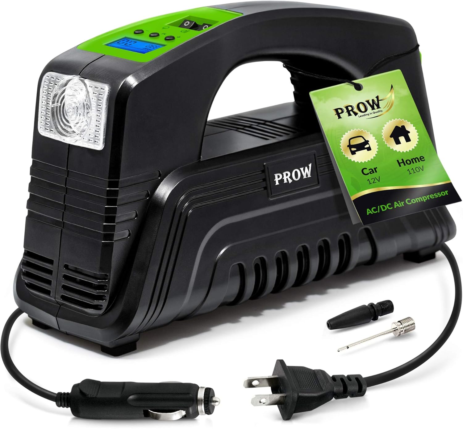Electric Air Compressor Tire Inflator AC/DC Portable for Car &ndash; DC 12V, Home &ndash; AC 110V, Upscale, with Digital Pressure Gauge, Air Pump for Car Tires, Motorcycle, Bike, Basketball and More