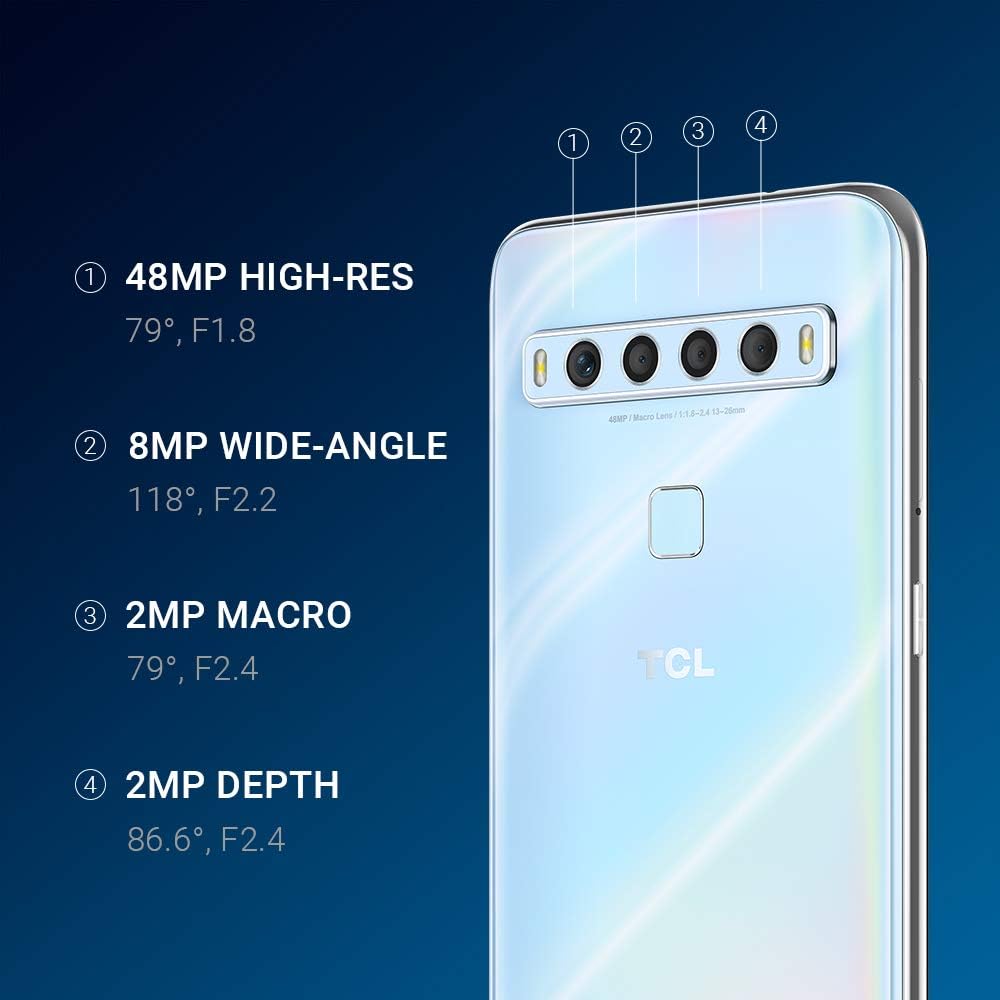 TCL 10L, Unlocked Android Smartphone with 6.53" FHD + LCD Display, 48MP Quad Rear Camera System, 64GB+6GB RAM, 4000mAh Battery - Arctic White