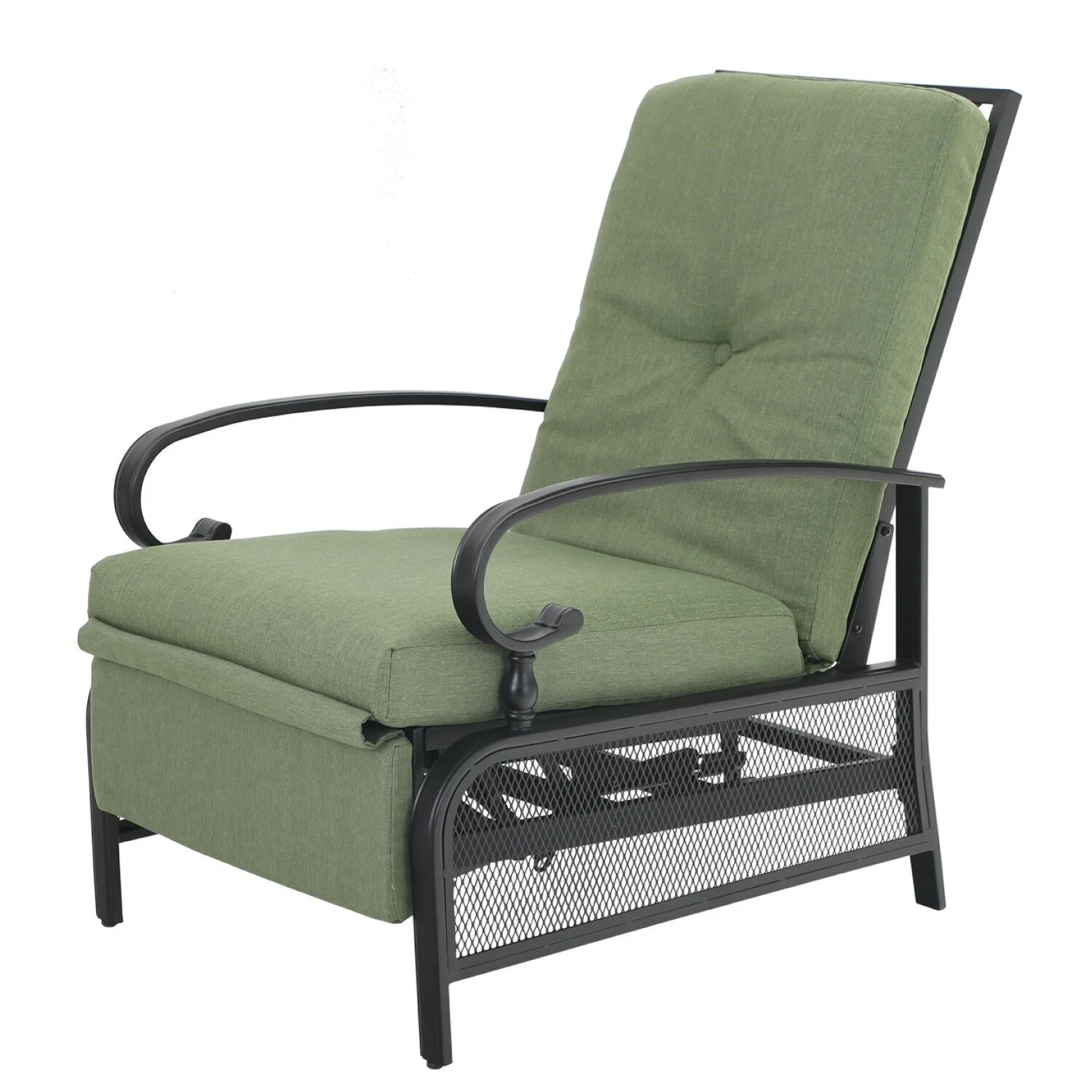Outdoor Adjustable Cushioned Metal Patio Recliner Lounge Chair Green N/A - Curated Treasures Market