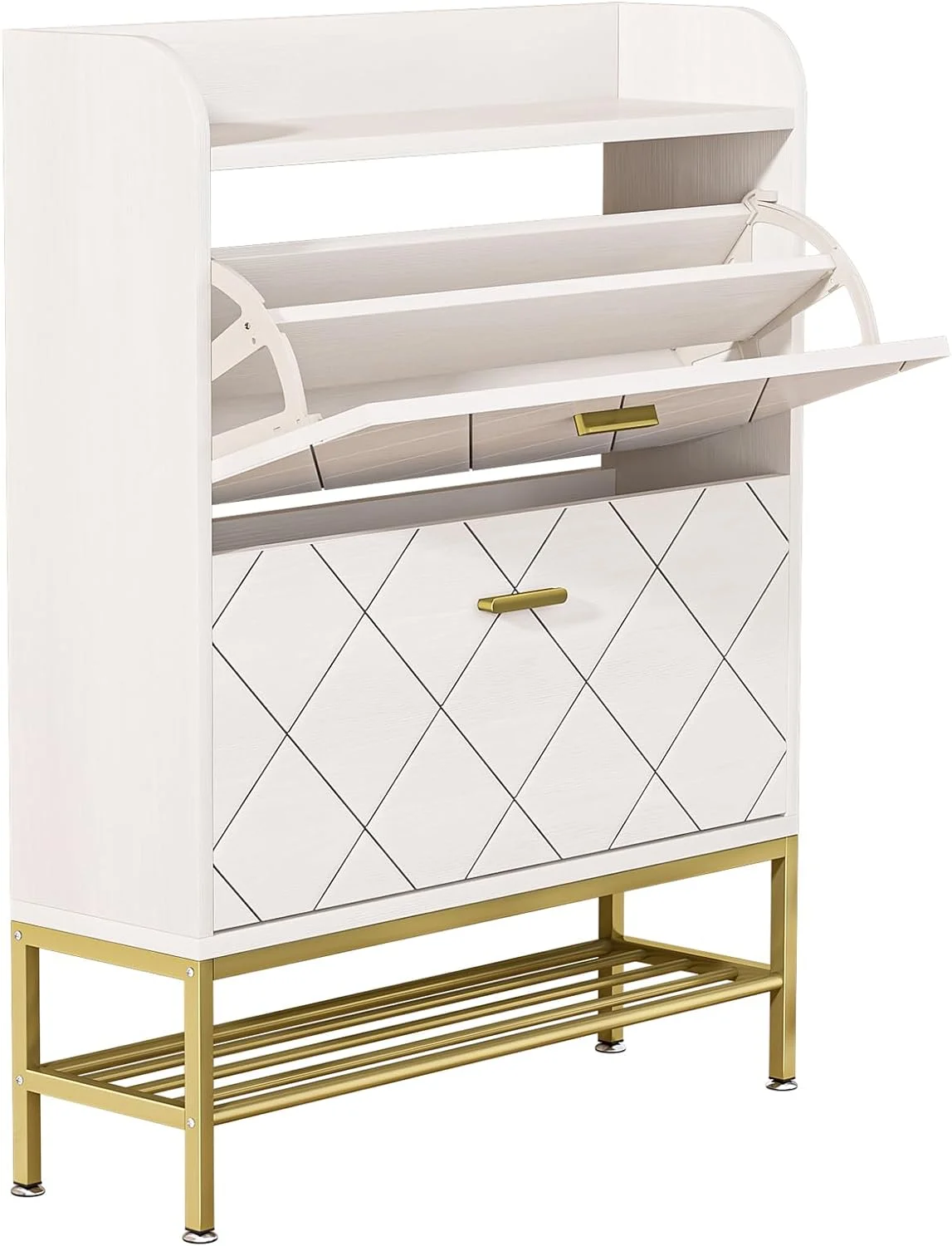 WAGEE Hidden Shoe Cabinet with Flip Drawers for Entryway, Free Standing Narrow Shoe Rack Organizer Modern Wooden Slim Shoe Storage Cabinet for Small Spaces, Living Room, Bedroom (White)