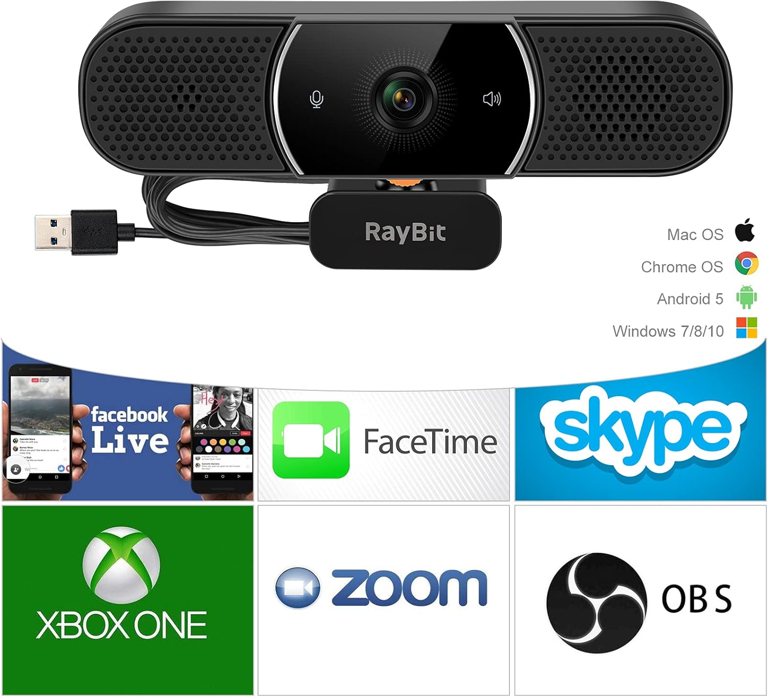 3 in 1 Webcam - Webcam with Microphone and Speaker, Professional Hi-Fi Speakers & Noise Reduction Mic Arrays, Built-in Privacy Cover & w/Light Correction & Autofocus Conference Computer Camera Pack of 2