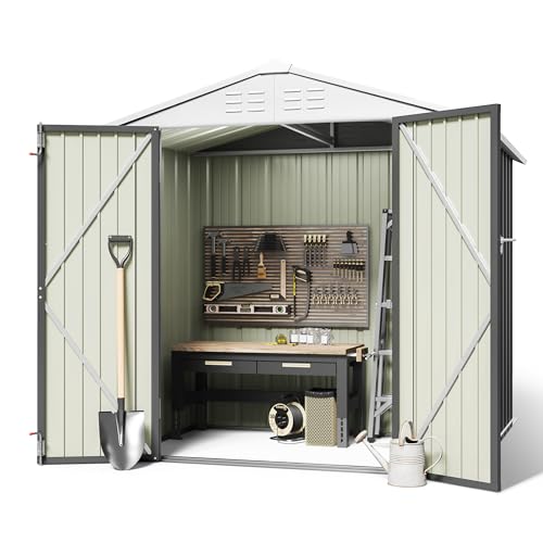 Greesum Outdoor Storage Shed 6 x 8 ft. Utility Tool Shed Metal Storage Garden Shed with Door & Lock for Patio Storage, Brown