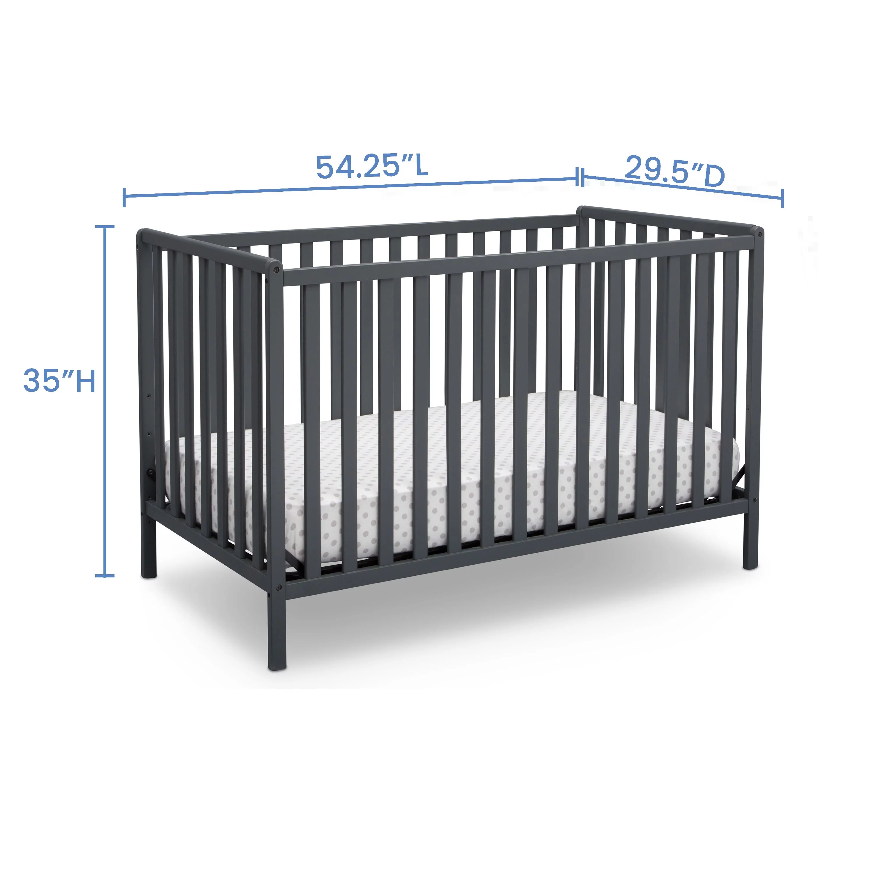 Delta Children Heartland 4-in-1 Convertible Baby Crib, Charcoal Gray
