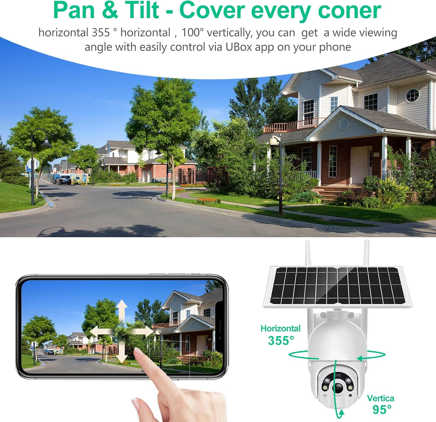Solar Security Camera, Wireless Outdoor WiFi 360&deg; PTZ Camera, MPW 15000mAh Battery Solar Powered Security Camera, Outside Camera with 1080P Night Vision, Motion Detection, 2 Way Audio, IP65, SD/Cloud