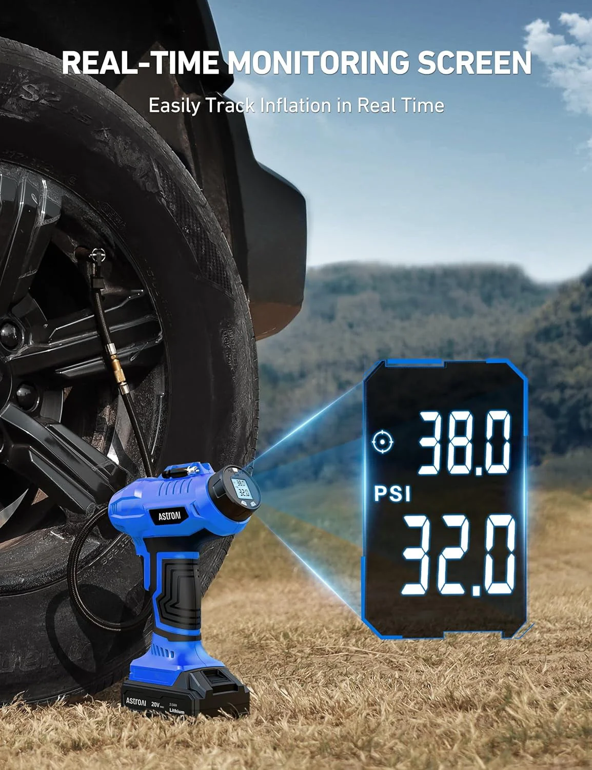 Car Auto Tire Inflator, 160 PSI Cordless Car Air Pump, with 20V Rechargeable Battery, Yellow, for Gift
