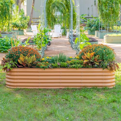 Vego garden Raised Garden Bed Kits, 17" Tall 9 in 1 8ft X 2ft Metal Raised Planter Bed for Vegetables Flowers Ground Planter Box-Modern Gray