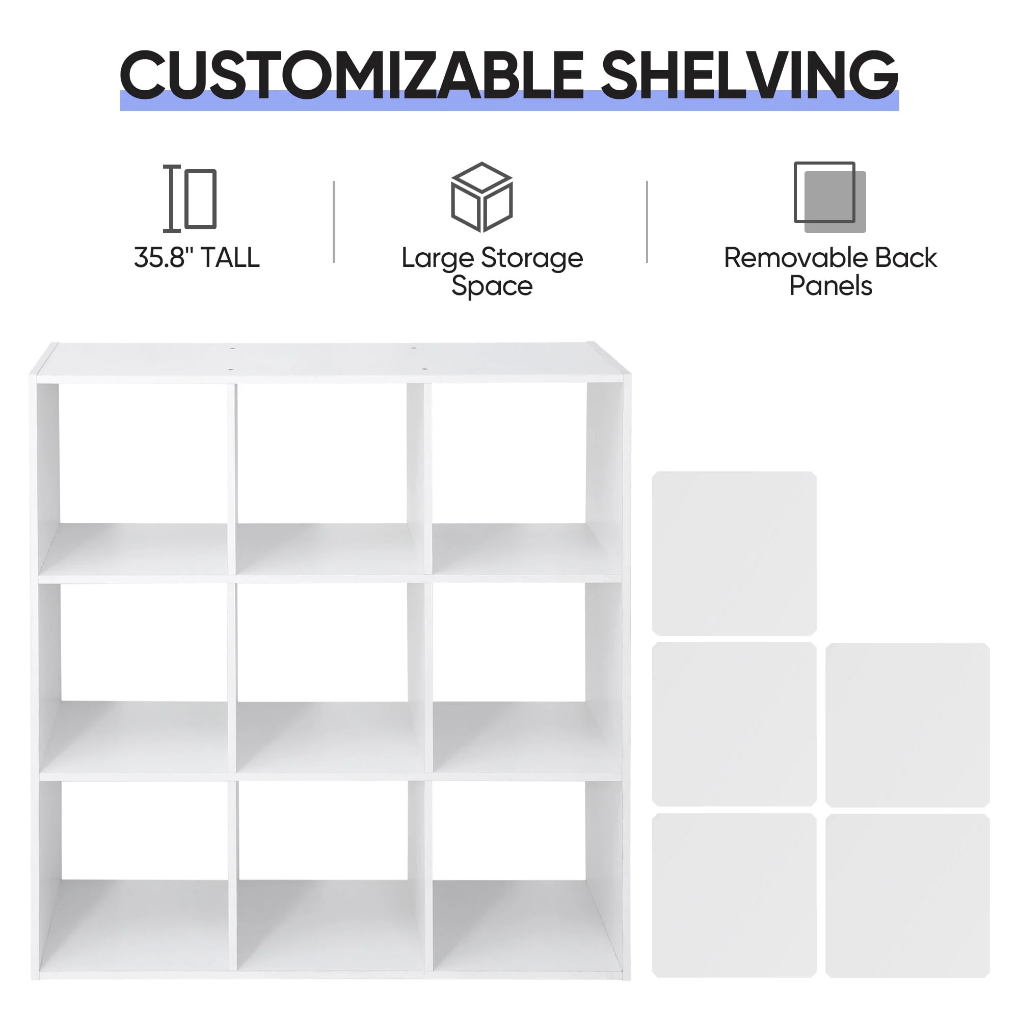 ZENY 9 Cubes Wooden Cube Organizer Bookcase Cubecials Cabinet Storage (Black)