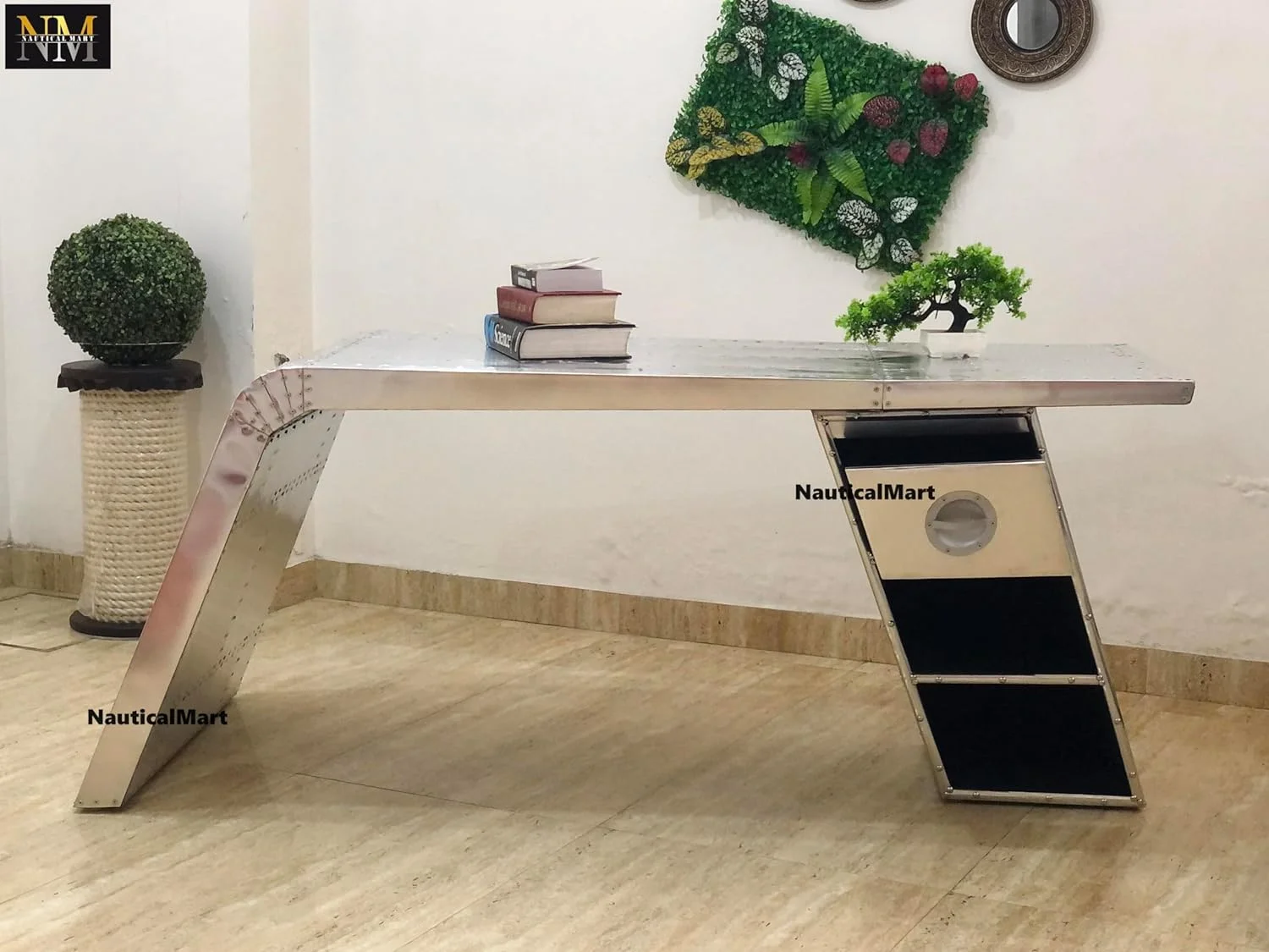 NauticalMart Aviator Wing Desk Aluminium Table Aviator Home Office Furniture (Right, 70 Inches)