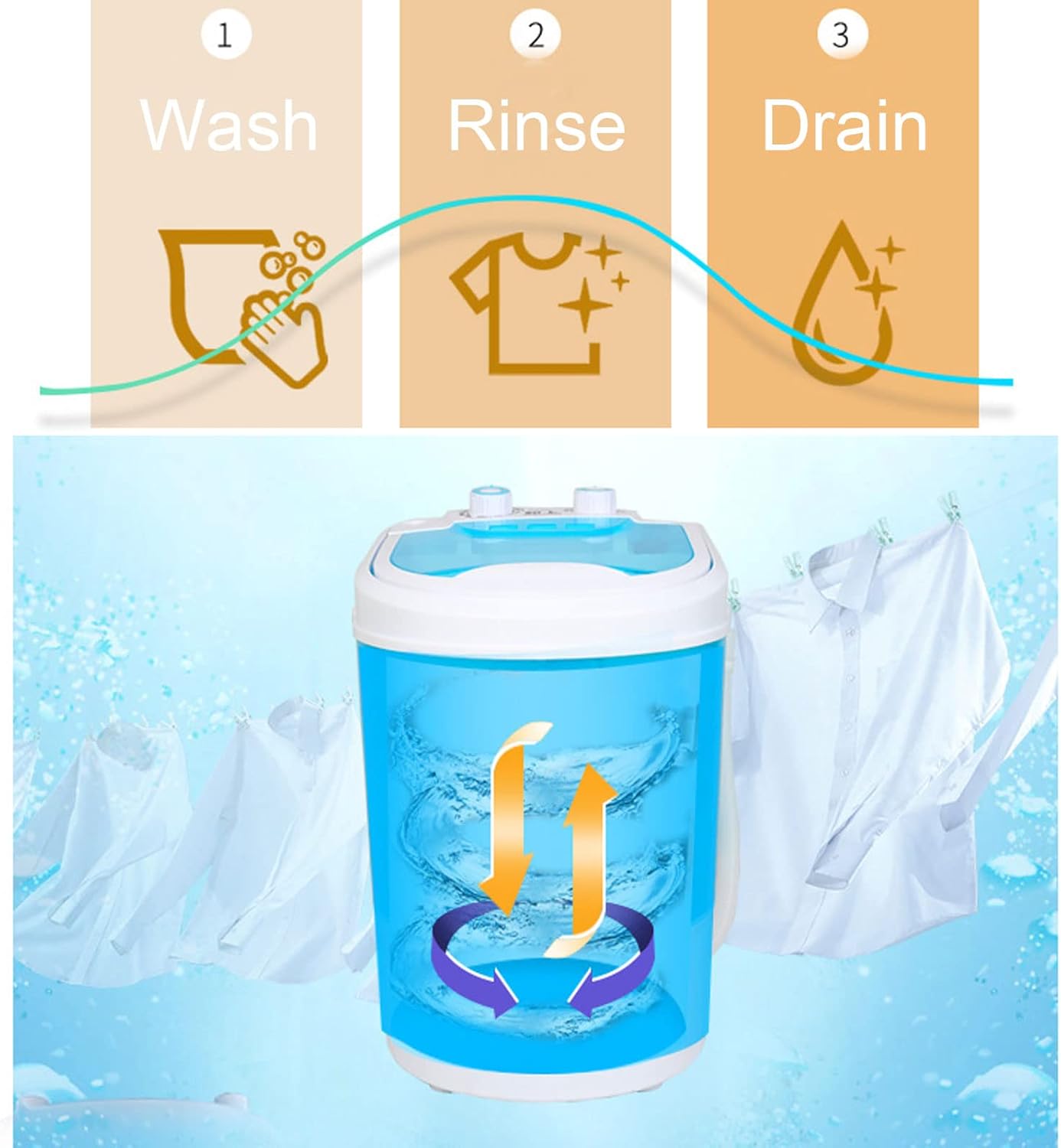 Portable Washing Machine, Mini Washer and Dryer Combo, Mini Top Load Washing Machine Washer Spinner for Camping, RV, Travel, Lightweight and Easy to Carry