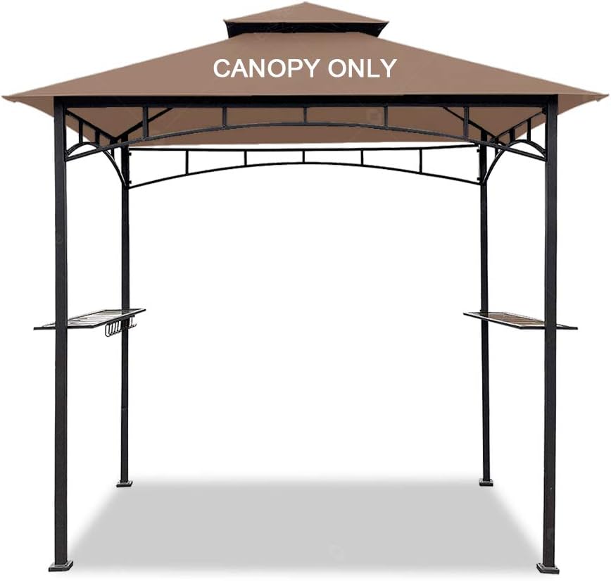 Easylee Grill Gazebo Shelter Replacement Canopy 5'x8' Double Tiered BBQ Cover Roof ONLY FIT for Gazebo Model L-GG001PST-F (Grey)