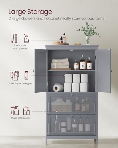 VASAGLE Bathroom Floor Storage Cabinet, Bathroom Storage Unit, Freestanding Cabinet with 4 Doors, Adjustable Shelves, 11.8 x 23.6 x 43.3 Inches, Forest Green UBBC552C01