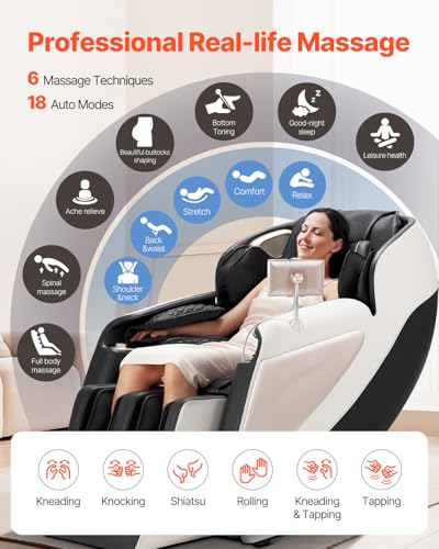 VEVOR Massage Chair, 4D Full Body Zero Gravity Recliner with SL Track, Yoga Stretch, AI Voice Control, Heat, Foot Roller, Retractable Pedal, 36 Airbags, LCD, Armrest Controls, Rolling Base